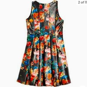 Faux leather floral flower black dress 10 L